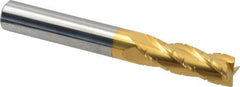 Hertel - 3/8" Diam, 1-1/8" LOC, 4 Flute Solid Carbide Roughing Square End Mill - TiN Finish, 3" OAL, 3/8" Shank Diam, Single End, Centercutting - USA Tool & Supply