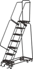 Ballymore - 103" 7 Step All-Directional Ladder - Rolling Safety Ladder, 450 Lb Capacity, 70" Platform Height, 24" Base Width x 55" Depth, Heavy-Duty Serrated Grating - USA Tool & Supply