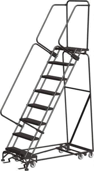 Ballymore - 113" 8 Step Ladder - Rolling Safety Ladder, 450 Lb Capacity, 80" Platform Height, 32" Base Width x 61" Depth, Heavy-Duty Serrated Grating - USA Tool & Supply