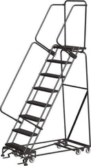 Ballymore - 113" 8 Step Ladder - Rolling Safety Ladder, 450 Lb Capacity, 80" Platform Height, 32" Base Width x 61" Depth, Abrasive Mat Tread - USA Tool & Supply