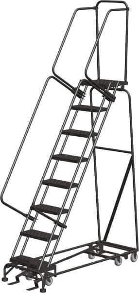 Ballymore - 113" 8 Step All-Directional Ladder - Rolling Safety Ladder, 450 Lb Capacity, 80" Platform Height, 24" Base Width x 61" Depth, Heavy-Duty Serrated Grating - USA Tool & Supply