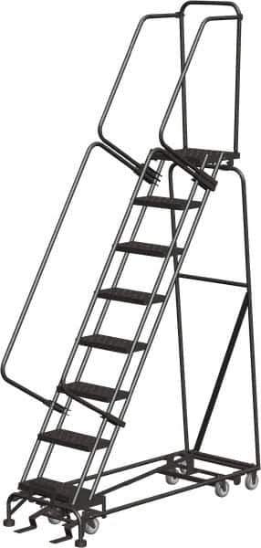 Ballymore - 113" 8 Step Ladder - Rolling Safety Ladder, 450 Lb Capacity, 80" Platform Height, 24" Base Width x 61" Depth, Abrasive Mat Tread - USA Tool & Supply