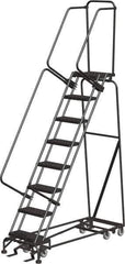 Ballymore - 113" 8 Step All-Directional Ladder - Rolling Safety Ladder, 450 Lb Capacity, 80" Platform Height, 24" Base Width x 61" Depth, Perforated Tread - USA Tool & Supply