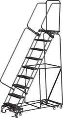 Ballymore - 123" 9 Step All-Directional Ladder - Rolling Safety Ladder, 350 Lb Capacity, 90" Platform Height, 32" Base Width x 68" Depth, Heavy-Duty Serrated Grating - USA Tool & Supply