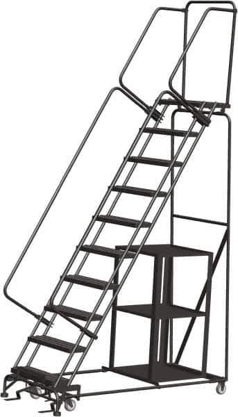 Ballymore - 133" 10 Step Ladder - Safety Stock Picking Ladder, 450 Lb Capacity, 100" Platform Height, 32" Base Width x 74" Depth, Expanded Metal Tread - USA Tool & Supply