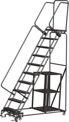 Ballymore - 133" 10 Step Ladder - Safety Stock Picking Ladder, 450 Lb Capacity, 100" Platform Height, 32" Base Width x 74" Depth, Perforated Tread - USA Tool & Supply