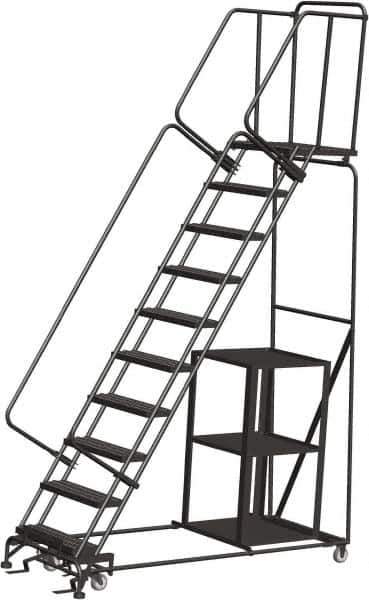Ballymore - 133" 10 Step Ladder - Safety Stock Picking Ladder, 450 Lb Capacity, 100" Platform Height, 32" Base Width x 80" Depth, Expanded Metal Tread - USA Tool & Supply