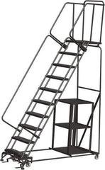 Ballymore - 133" 10 Step Ladder - Safety Stock Picking Ladder, 450 Lb Capacity, 100" Platform Height, 32" Base Width x 80" Depth, Perforated Tread - USA Tool & Supply