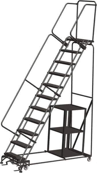 Ballymore - 143" 11 Step Ladder - Safety Stock Picking Ladder, 450 Lb Capacity, 110" Platform Height, 32" Base Width x 80" Depth, Perforated Tread - USA Tool & Supply