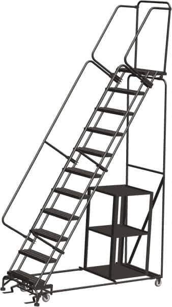 Ballymore - 143" 11 Step Ladder - Safety Stock Picking Ladder, 450 Lb Capacity, 110" Platform Height, 32" Base Width x 80" Depth, Expanded Metal Tread - USA Tool & Supply