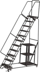 Ballymore - 143" 11 Step Ladder - Safety Stock Picking Ladder, 450 Lb Capacity, 110" Platform Height, 32" Base Width x 80" Depth, Expanded Metal Tread - USA Tool & Supply