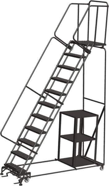 Ballymore - 143" 11 Step Ladder - 450 Lb Capacity, 110" Platform Height, 32" Base Width x 87" Depth, Perforated Tread - USA Tool & Supply