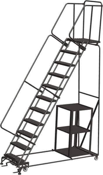 Ballymore - 143" 11 Step Stock-Picking Ladder - 450 Lb Capacity, 110" Platform Height, 32" Base Width x 87" Depth, Expanded Metal Tread - USA Tool & Supply