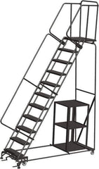Ballymore - 143" 11 Step Ladder - Safety Stock Picking Ladder, 450 Lb Capacity, 110" Platform Height, 32" Base Width x 87" Depth, Perforated Tread - USA Tool & Supply