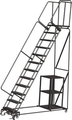 Ballymore - 153" 12 Step Ladder - Safety Stock Picking Ladder, 450 Lb Capacity, 120" Platform Height, 32" Base Width x 93" Depth, Expanded Metal Tread - USA Tool & Supply