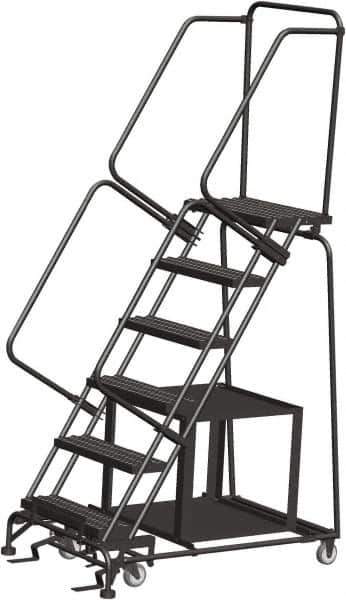 Ballymore - 93" 6 Step Stock-Picking Ladder - 450 Lb Capacity, 60" Platform Height, 30" Base Width x 49" Depth, Perforated Tread - USA Tool & Supply