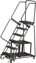 Ballymore - 93" 6 Step Ladder - Safety Stock Picking Ladder, 450 Lb Capacity, 60" Platform Height, 30" Base Width x 49" Depth, Expanded Metal Tread - USA Tool & Supply