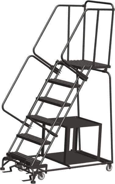 Ballymore - 93" 6 Step Ladder - Safety Stock Picking Ladder, 450 Lb Capacity, 60" Platform Height, 30" Base Width x 55" Depth, Expanded Metal Tread - USA Tool & Supply