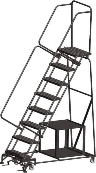 Ballymore - 113" 8 Step Ladder - Safety Stock Picking Ladder, 450 Lb Capacity, 80" Platform Height, 32" Base Width x 61" Depth, Perforated Tread - USA Tool & Supply