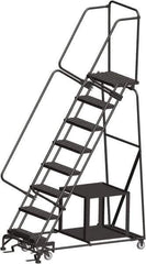 Ballymore - 113" 8 Step Ladder - Safety Stock Picking Ladder, 450 Lb Capacity, 80" Platform Height, 32" Base Width x 61" Depth, Perforated Tread - USA Tool & Supply
