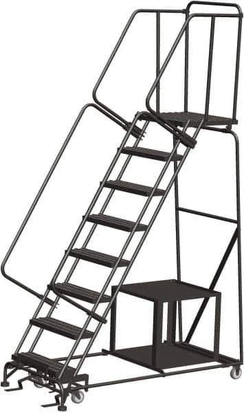 Ballymore - 113" 8 Step Ladder - Safety Stock Picking Ladder, 450 Lb Capacity, 80" Platform Height, 32" Base Width x 68" Depth, Perforated Tread - USA Tool & Supply
