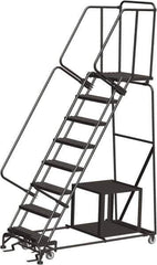 Ballymore - 113" 8 Step Ladder - Safety Stock Picking Ladder, 450 Lb Capacity, 80" Platform Height, 32" Base Width x 68" Depth, Perforated Tread - USA Tool & Supply