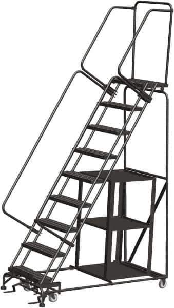 Ballymore - 123" 9 Step Ladder - Safety Stock Picking Ladder, 450 Lb Capacity, 90" Platform Height, 32" Base Width x 68" Depth, Perforated Tread - USA Tool & Supply