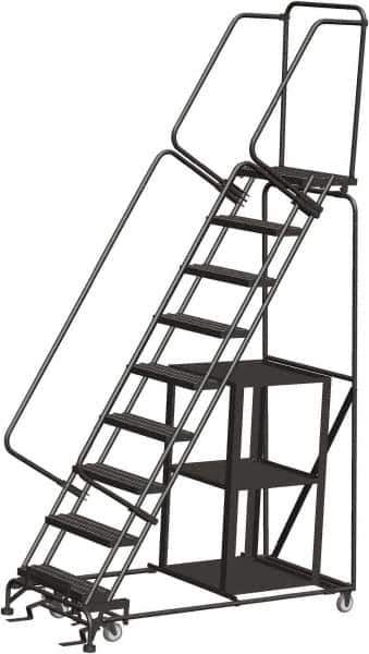 Ballymore - 123" 9 Step Ladder - Safety Stock Picking Ladder, 450 Lb Capacity, 90" Platform Height, 32" Base Width x 68" Depth, Expanded Metal Tread - USA Tool & Supply