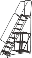 Ballymore - 123" 9 Step Ladder - Safety Stock Picking Ladder, 450 Lb Capacity, 90" Platform Height, 32" Base Width x 68" Depth, Expanded Metal Tread - USA Tool & Supply