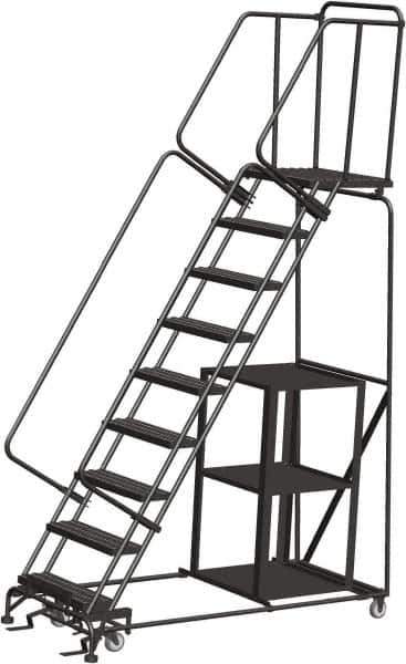 Ballymore - 123" 9 Step Ladder - Safety Stock Picking Ladder, 450 Lb Capacity, 90" Platform Height, 32" Base Width x 74" Depth, Expanded Metal Tread - USA Tool & Supply