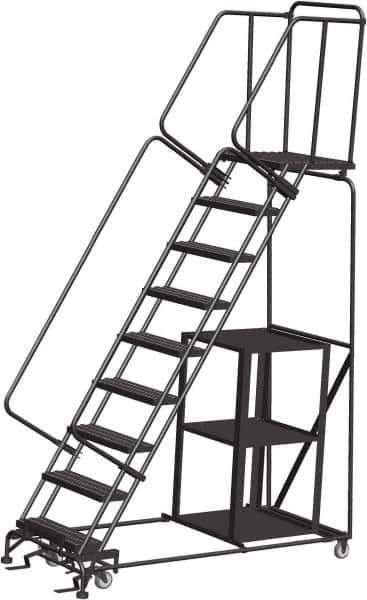 Ballymore - 123" 9 Step Ladder - Safety Stock Picking Ladder, 450 Lb Capacity, 90" Platform Height, 32" Base Width x 74" Depth, Perforated Tread - USA Tool & Supply