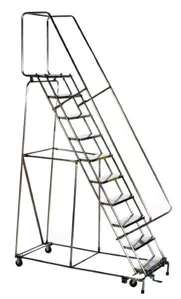 Ballymore - 143" 11 Step Ladder - Rolling Safety Ladder, 450 Lb Capacity, 110" Platform Height, 32" Base Width x 80" Depth, Perforated Tread - USA Tool & Supply