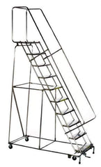 Ballymore - 133" 10 Step Ladder - Rolling Safety Ladder, 450 Lb Capacity, 100" Platform Height, 32" Base Width x 74" Depth, Heavy-Duty Serrated Grating - USA Tool & Supply