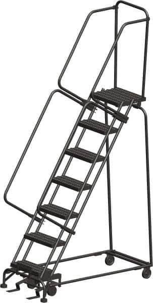 Ballymore - 103" 7 Step Ladder - Rolling Safety Ladder, 450 Lb Capacity, 70" Platform Height, 30" Base Width x 55" Depth, Heavy-Duty Serrated Grating - USA Tool & Supply