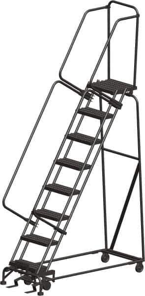 Ballymore - 113" 8 Step Ladder - Rolling Safety Ladder, 450 Lb Capacity, 80" Platform Height, 24" Base Width x 61" Depth, Heavy-Duty Serrated Grating - USA Tool & Supply