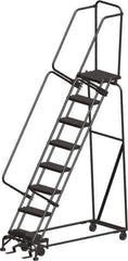 Ballymore - 113" 8 Step Ladder - Rolling Safety Ladder, 450 Lb Capacity, 80" Platform Height, 24" Base Width x 61" Depth, Heavy-Duty Serrated Grating - USA Tool & Supply