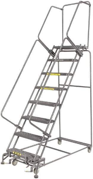 Ballymore - 113" 8 Step Ladder - Rolling Safety Ladder, 450 Lb Capacity, 80" Platform Height, 32" Base Width x 62" Depth, Heavy-Duty Serrated Grating - USA Tool & Supply