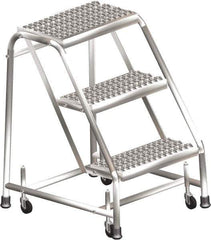 Ballymore - 28-1/2" 3 Step Ladder - Rolling Safety Ladder, 450 Lb Capacity, 28-1/2" Platform Height, 30" Base Width x 25" Depth, Perforated Tread - USA Tool & Supply