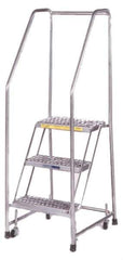 Ballymore - 103" 7 Step Ladder - Rolling Safety Ladder, 450 Lb Capacity, 70" Platform Height, 24" Base Width x 56" Depth, Heavy-Duty Serrated Grating - USA Tool & Supply