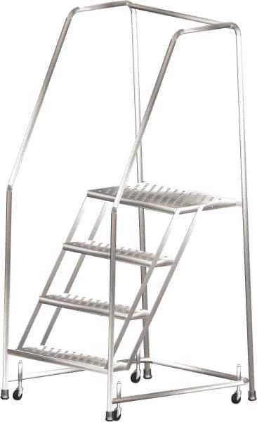 Ballymore - 73" 4 Step Ladder - Rolling Safety Ladder, 450 Lb Capacity, 40" Platform Height, 30" Base Width x 38" Depth, Heavy-Duty Serrated Grating - USA Tool & Supply