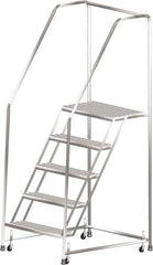 Ballymore - 83" 5 Step Ladder - Rolling Safety Ladder, 450 Lb Capacity, 50" Platform Height, 30" Base Width x 44" Depth, Perforated Tread - USA Tool & Supply