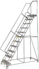 Ballymore - 143" 11 Step Ladder - Rolling Safety Ladder, 450 Lb Capacity, 110" Platform Height, 32" Base Width x 80" Depth, Heavy-Duty Serrated Grating - USA Tool & Supply