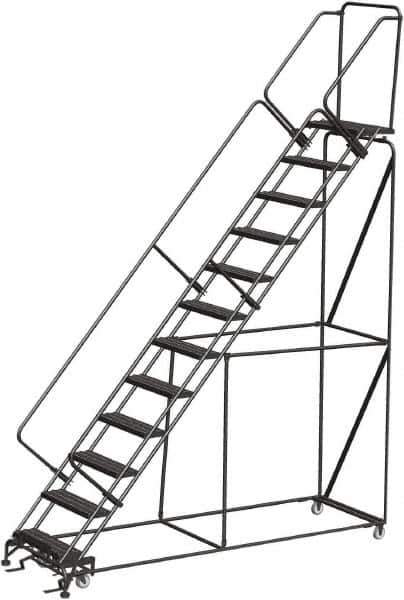 Ballymore - 153" 12 Step Ladder - Rolling Safety Ladder, 450 Lb Capacity, 120" Platform Height, 32" Base Width x 87" Depth, Heavy-Duty Serrated Grating - USA Tool & Supply