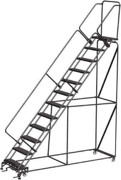 Ballymore - 153" 12 Step Ladder - 350 Lb Capacity, 120" Platform Height, 32" Base Width x 116" Depth, Heavy-Duty Serrated Grating - USA Tool & Supply