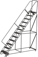 Ballymore - 153" 12 Step Stairway Slope Ladder - Rolling Safety Ladder, 450 Lb Capacity, 120" Platform Height, 32" Base Width x 116" Depth, Heavy-Duty Serrated Grating - USA Tool & Supply