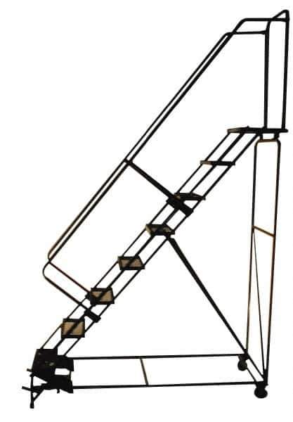 Ballymore - 103" 7 Step Stairway Slope Ladder - Rolling Safety Ladder, 450 Lb Capacity, 70" Platform Height, 30" Base Width x 69" Depth, Perforated Tread - USA Tool & Supply