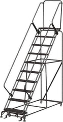 Ballymore - 133" 10 Step Ladder - Rolling Safety Ladder, 450 Lb Capacity, 100" Platform Height, 32" Base Width x 97" Depth, Expanded Metal Tread - USA Tool & Supply