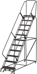 Ballymore - 143" 11 Step Stairway Slope Ladder - Rolling Safety Ladder, 450 Lb Capacity, 110" Platform Height, 32" Base Width x 106" Depth, Perforated Tread - USA Tool & Supply