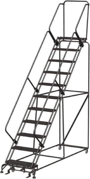 Ballymore - 143" 11 Step Ladder - Rolling Safety Ladder, 450 Lb Capacity, 110" Platform Height, 32" Base Width x 106" Depth, Expanded Metal Tread - USA Tool & Supply
