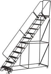 Ballymore - 153" 12 Step Ladder - Rolling Safety Ladder, 450 Lb Capacity, 120" Platform Height, 32" Base Width x 116" Depth, Expanded Metal Tread - USA Tool & Supply